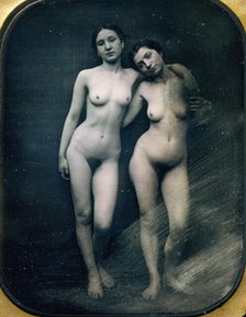 [Two Standing Female Nudes], ca. 1850. Creator: Jacques Antoine Moulin.