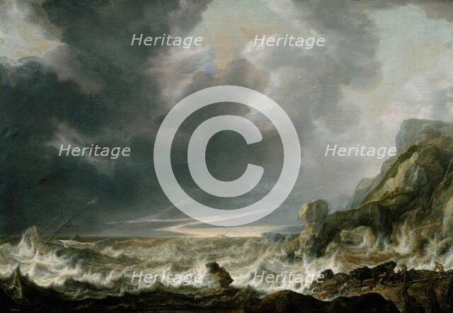 Ship in Distress off a Rocky Coast, about 1645. Creator: Simon de Vlieger.