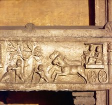 Roman Sarcophagus detail with Horsedrawn carriage and children playing c3rd century. Artist: Unknown.