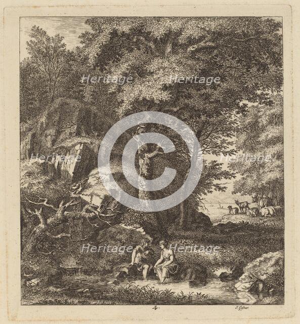 A Shepherd and a Young Woman With Their Feet in a Brook, 1764. Creator: Salomon Gessner.
