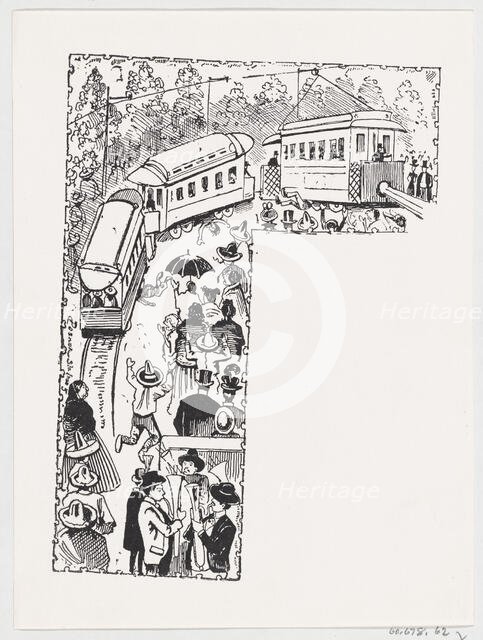 Chaos and fatalities resulting from a broken electric trolley car, from a broadside entitl..., 1900. Creator: José Guadalupe Posada.