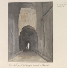 Entrance of cave Crypta Neapolitana (or Grotta di Posillipo) on the coast of Pozzuoli, 1778. Creator: Louis Ducros.