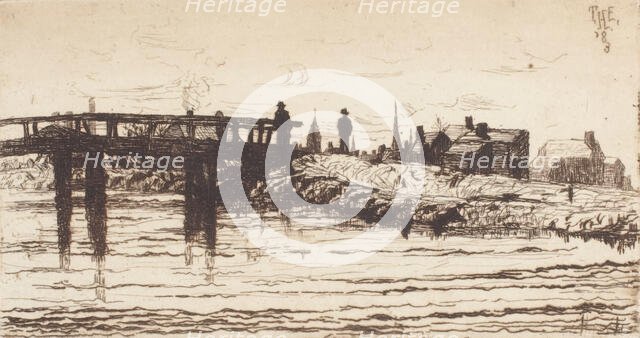 Canal and Bridge, c1880-1915. Creator: Thomas Entriken Hibben.