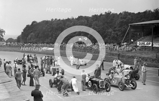 Motor race at Donington Park, Leicestershire, 1936. Artist: Bill Brunell.