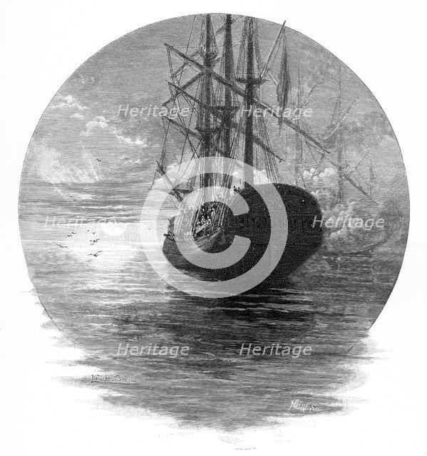 Burial of Captain Cook's remains at sea, 1779 (1886). Artist: Unknown