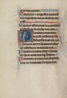 Initial C: A Monk Gesturing to the Ground; Bute Psalter, text and illumination about 1285. Creator: Bute Master.