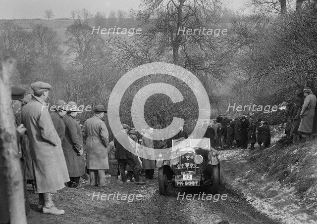 Riley open 4-seater tourer of HC Hunter, North West London Motor Club London-Gloucester Trial, 1932. Artist: Bill Brunell.