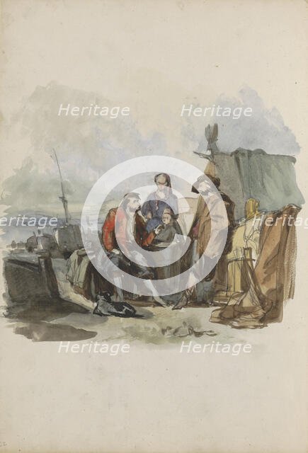 Group of figures at a quay, 1837-1881. Creator: Johannes van Hove.