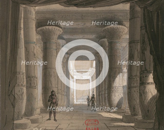 Set design for opera Aida by Giuseppe Verdi. Théâtre de l'Opéra, Cairo, 1871.