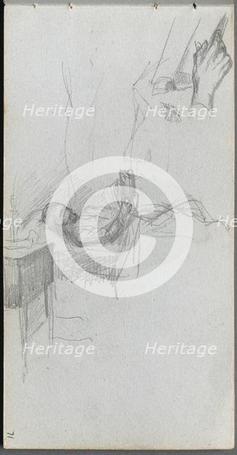 Sketchbook, page 71: Study of a Figure Reading in Bed, Study of a Hand. Creator: Ernest Meissonier (French, 1815-1891).