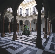 View of the arcaded interior courtyard in the palace of the Marquis of Domecq, project by Antonio…