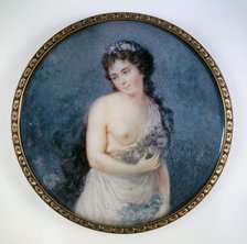 Portrait of a young brunette woman in flowers, c1790. Creator: Ecole Francaise.