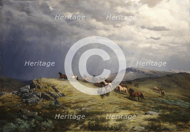 Horses in the Mountains, 1889. Creator: Peter Nicolai Arbo.