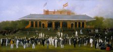 'Portrait Group of Members of the Marylebone Cricket Club outside the Pavilion at Lord's', c1870. Artist: Henry Barraud