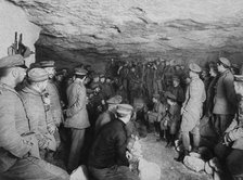 German soldiers at a concert in a cave, France, World War I, 1915. Artist: Unknown