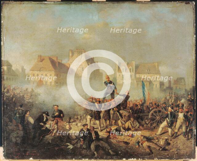 Episode of the 1848 revolution: officer commanding the men to fire, c1848. Creator: Tony-Francois de Bergue.