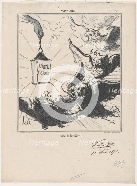 Gare la lumière!, 1870. Creator: Honore Daumier.