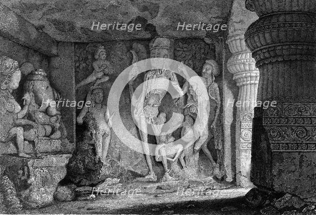 'Skeleton Group in the Rameswur, Caves of Ellora', 1834. Creator: George Cattermole.