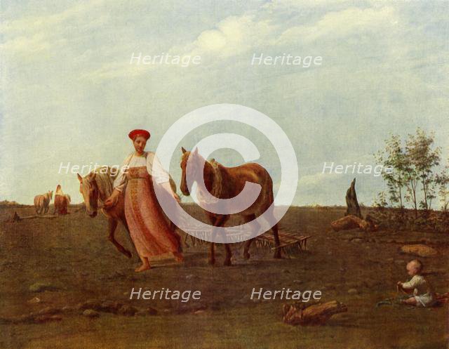 'In the Ploughed Field. Spring', 1820s, (1965). Creator: Aleksey Venetsianov.