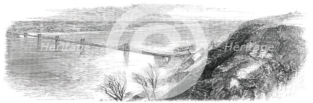 Suspension-Bridge across the Dnieper, at Kieff, in Russia, 1850. Creator: Unknown.