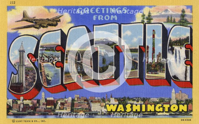 'Greetings from Seattle, Washington', USA, postcard, 1942. Artist: Unknown