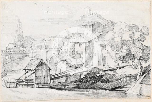 The Ponte Sant'Angelo and Houses on the East Bank of the Tiber, 1744/1750. Creator: Joseph-Marie Vien the Elder.