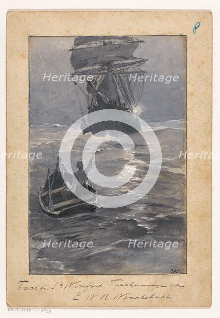 Boys signal to a ship from a sinking rowing boat, in or before 1894. Creator: Willem Wenckebach.