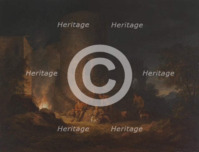 Hunters by a Bonfire, 1814. Creator: Alexander Lauréus.