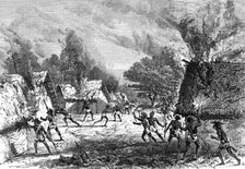Sketches of the Ashantee War by our special artist: setting fire to a village, 1874. Creator: Unknown.