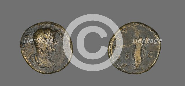 Sestertius (Coin) Portraying Emperor Hadrian, 117-138. Creator: Unknown.