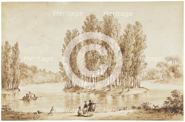 Tomb of Jean Jacques Rousseau, Park of Ermenonville, 1778. Creator: Jean-Michel Moreau.