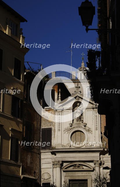 Façade, Church of Santa Barbara dei Librai (consecrated 1306), Rome, Italy, 2022. Creator: LTL.
