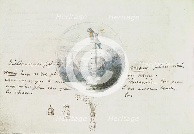 Roundel with Bird in a Landscape and Small Sketches, ca. 1785-90. Creator: Anon.