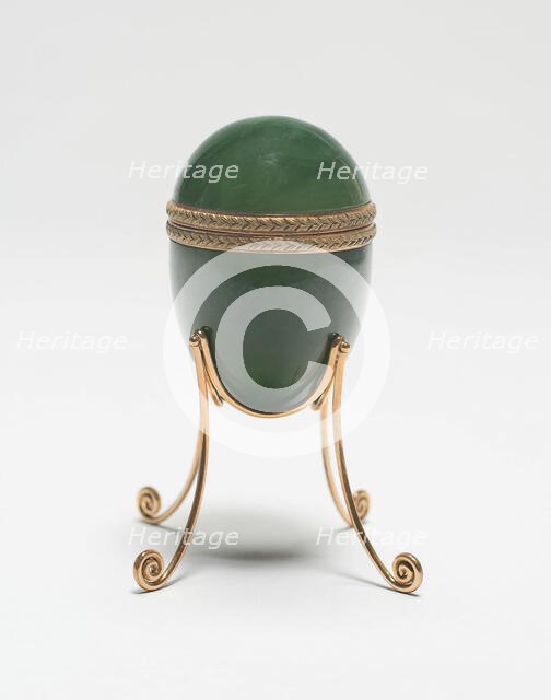 Miniature Box with Lid in the form of an Egg and Stand, Saint Petersburg, c. 1900. Creator: Fabergé Workshop.