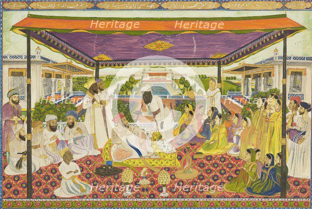 Court scene with panoramic palace and garden background, 19th century (1801 - 1900). Artist: Unknown.