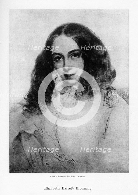 Elizabeth Barrett Browning, English poet of the Victorian era, mid-19th century.Artist: Field Talfourd