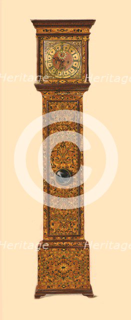 Clock inlaid with light marquetry, 1905. Artist: Shirley Slocombe.