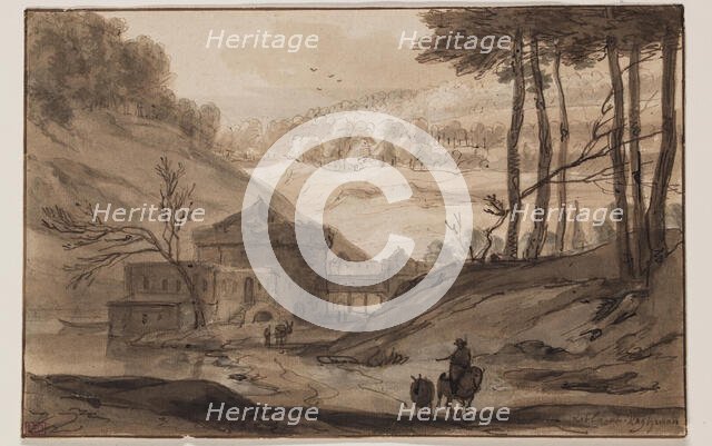 Landscape with Fortress and a Man on Horseback, after 1640. Creator: Roelandt Roghman.