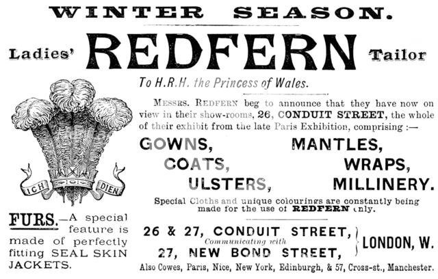 Advertisement for Redfern Ladies’ Tailor, 1890. Creator: Unknown.