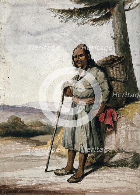 A man of Simla, standing with a panier on his back, 1866. Creator: R Clint.