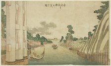 Sumida River seen from Azuma Bridge (Azumabashi yori Sumida wo miru no zu), from a group, c.1800/05. Creator: Hokusai.