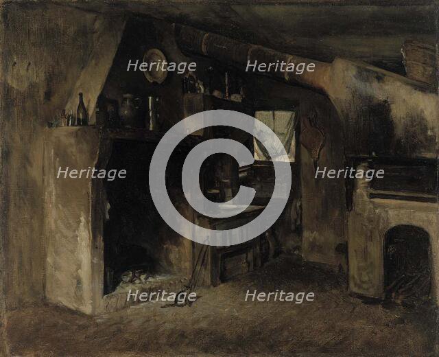 Interior of a French farmhouse, 1860-1880. Creator: Adolf von Becker.