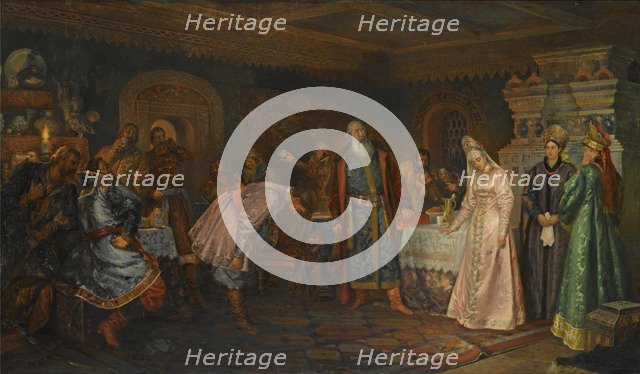 The Kiss Ceremony. Boyar Morozov, his Wife Yelena and Prince Serebrenni. Artist: Buchholz, Fyodor Fyodorovich (1857-1942)