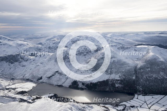 Buttermere Lake and Fell in the snow, Lake District National Park, Cumbria, 2018. Creator: Emma Trevarthen.