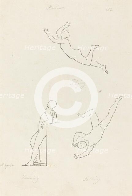 Leaning, Flying and Falling, published 1829. Creator: George Scharf.