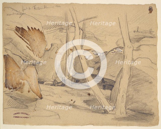 In the forest of Fontainebleau, 1844. Creators: Gustave Courbet, Jean Baptiste Eugene Cesar Reverdy.