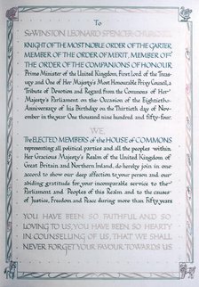 Tribute of Devotion to Sir Winston Churchill on his 80th birthday, 1954.  Creator: Arthur Charles Kirby Ware.