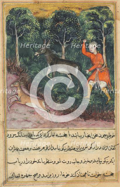 Page from Tales of a Parrot (Tuti-nama): Forty-first night: The gardener seizes..., c. 1560. Creator: Unknown.