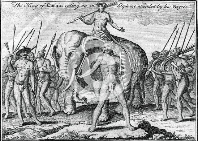 'The King of Cochin riding on an elephant, attended by his Nayro's', c1745. Artist: Unknown
