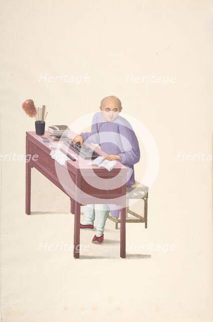 Chinese Man at Desk with an Abacus, 19th century. Creator: Anon.